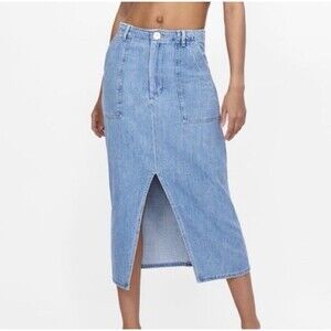 Zara Denim Midi Skirt, Front Split, boho, country, coastal, casual closet staple